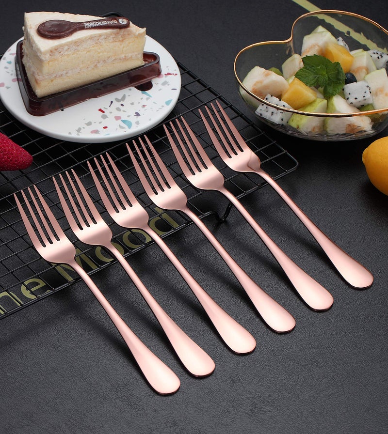 Kyraton Rose Gold Dinner Fork 6 Pieces, Stainless Steel 8.17 Inch Forks Rose Gold Titanium Plating Silverware, Copper Forks Set of 6 - Image 3